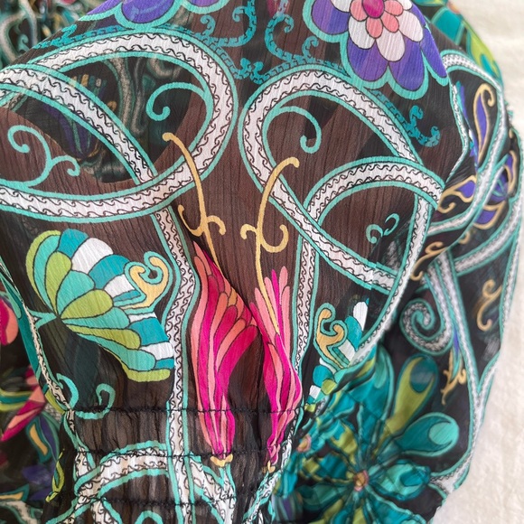 Nicole Miller Black Boho Floral Peasant Blouse Multi-Colour Sz M Renaissance Y2K - Picture 8 of 15